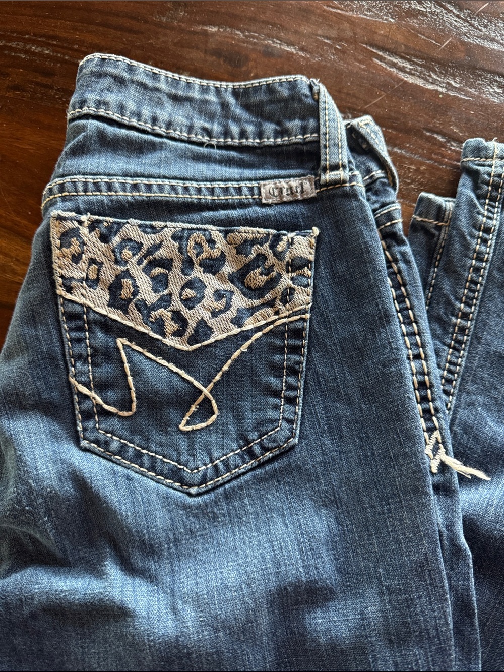 Cruel Girl Hannah 27/3L Blue Boot Cut Jeans with Leopard Embroidered Pocket - Picture 2 of 8